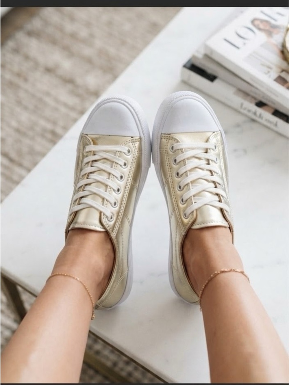 Le Temps des Cerises Metallic Gold Sneakers with Signature Cherry Charms